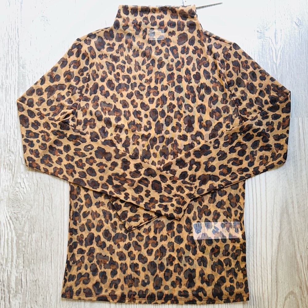 🫎🐆 Abercrombie Leopard Mesh Mockneck Long Sleeve Top XS NWT - Picture 3 of 7